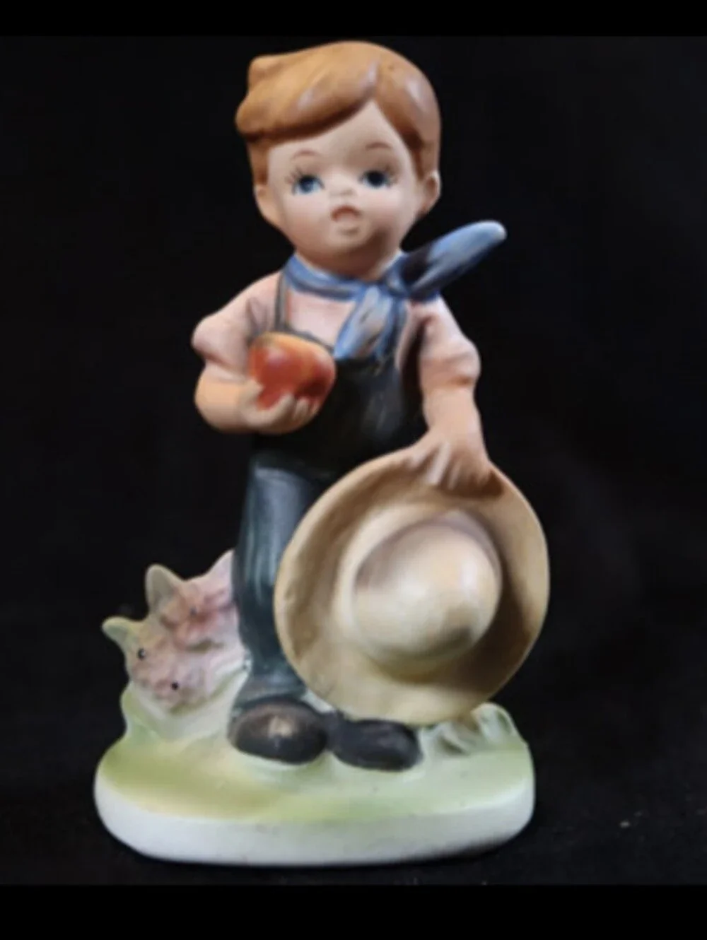 Vintage Napco Little Farm Boy Figurine with his Apple & Hat Figurine Japan
